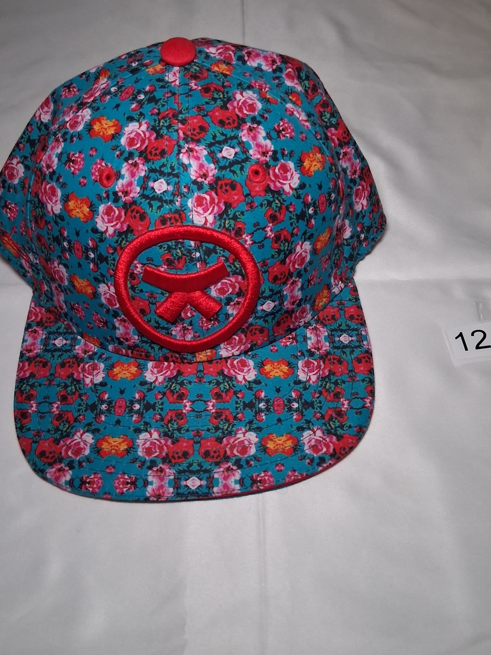 Teal Floral Snapback Hat with Red Embroidered Accent